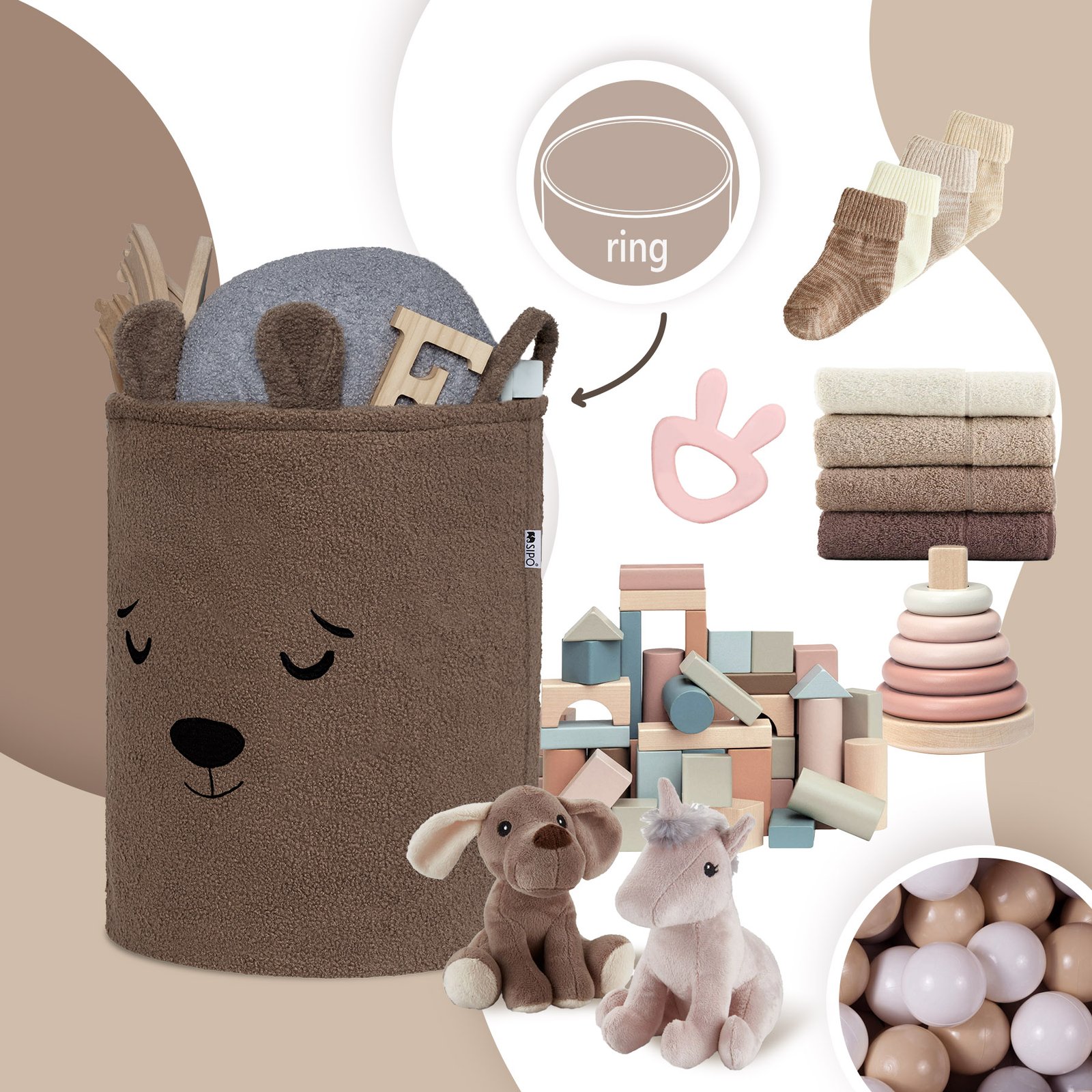 Bouclé Toy Storage Basket XL – Brown Bear – photo 7