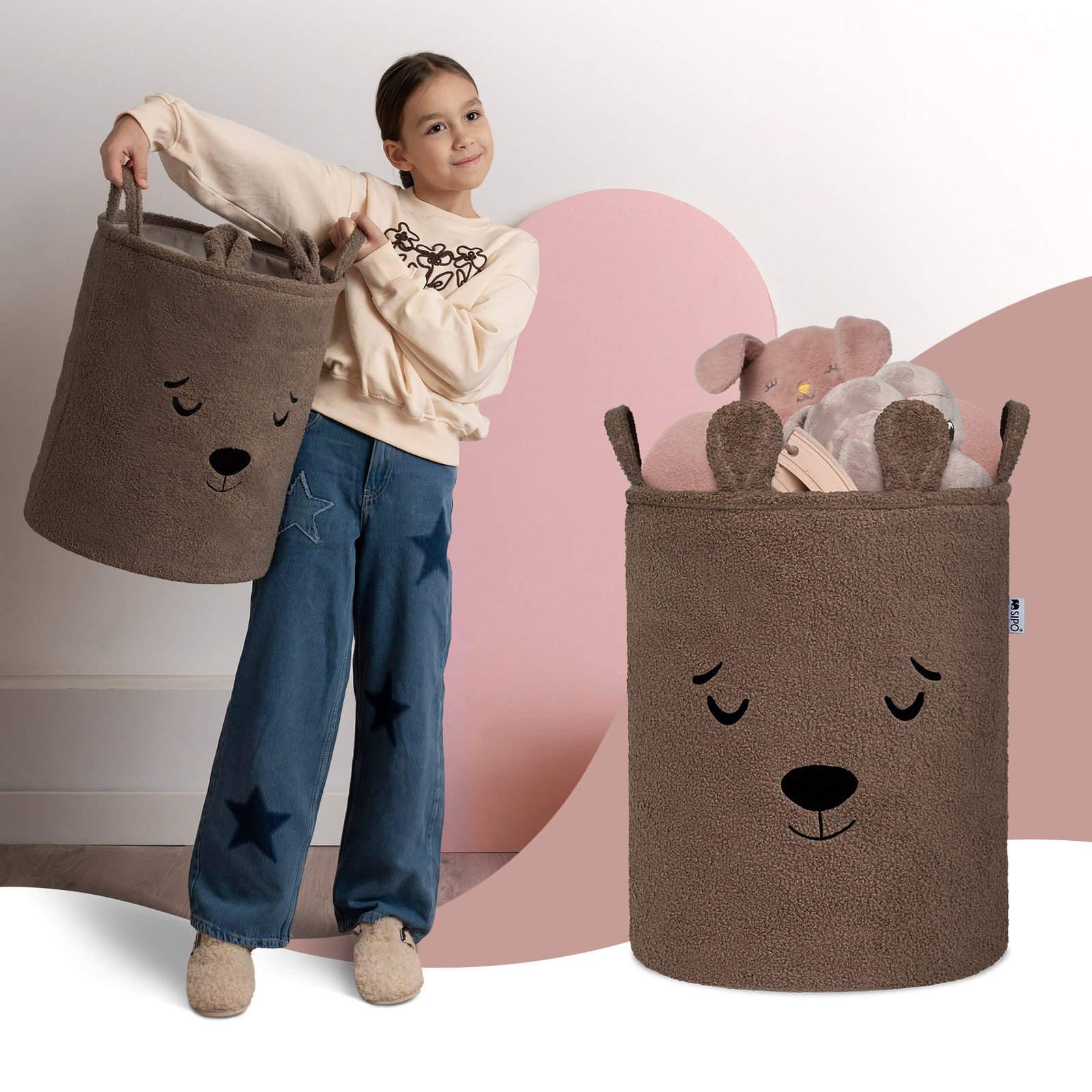 Bouclé Toy Storage Basket XL – Brown Bear – photo 10