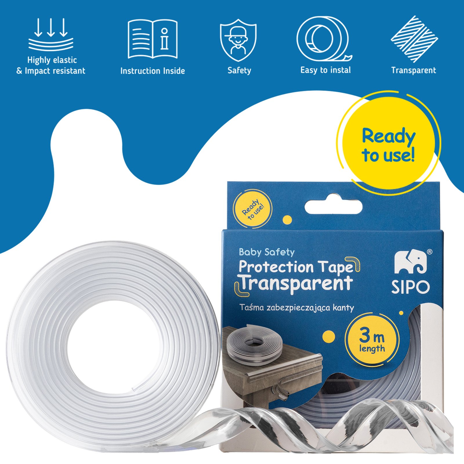Transparent safety tape for sharp furniture edges, 1 pc - Image 5