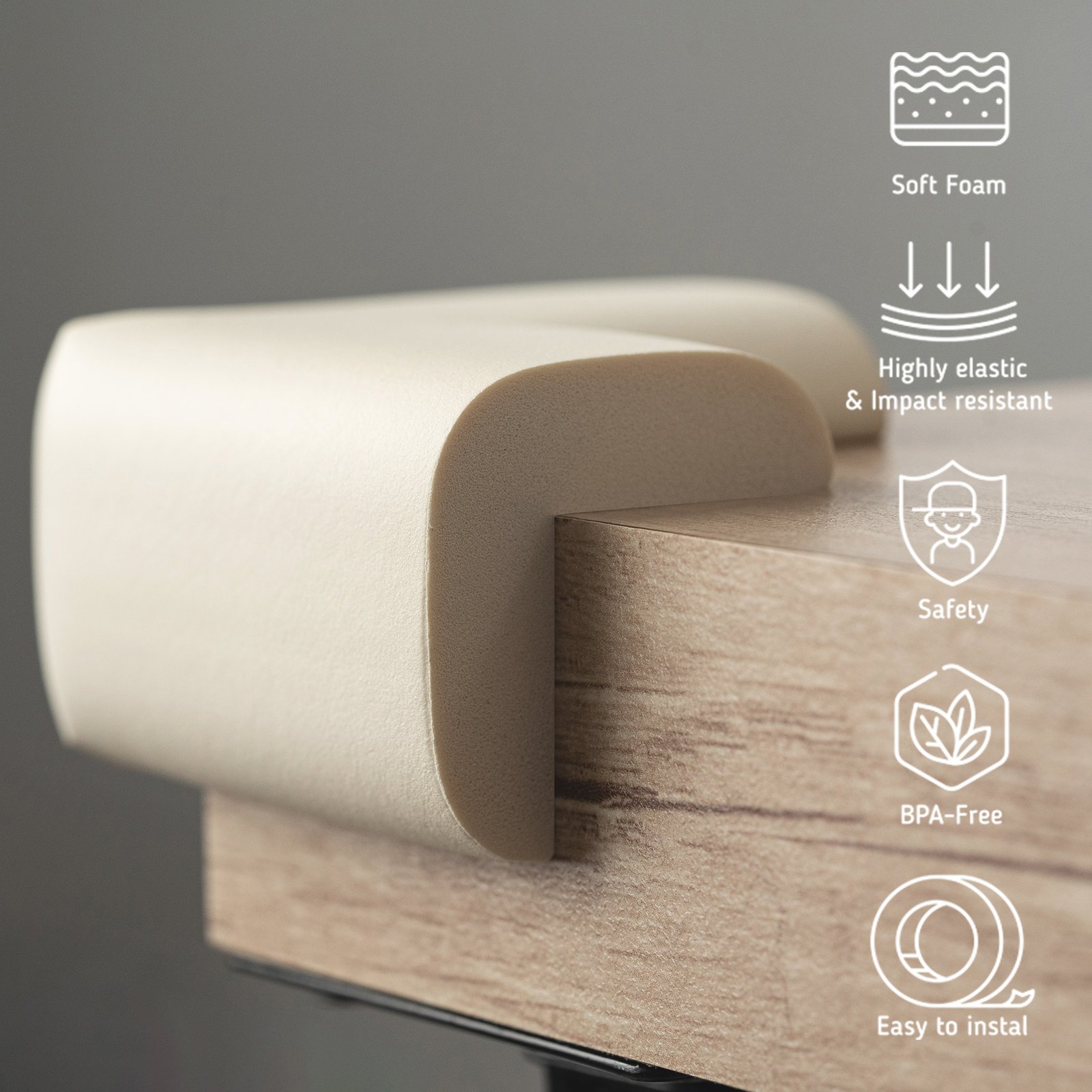 Foam corner guards for furniture edges and corners, ecru, 4 pcs - Image 6