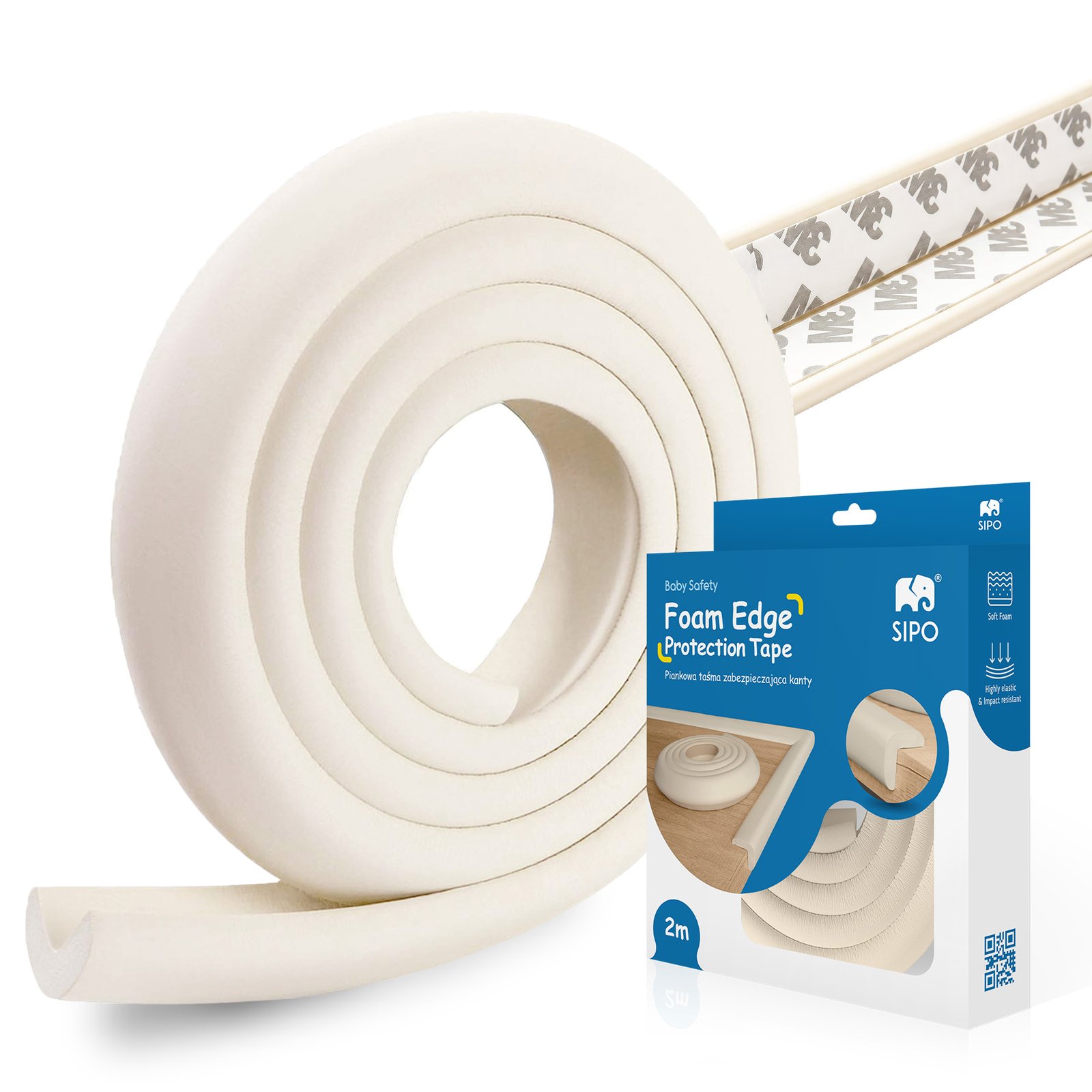 Foam safety tape for sharp furniture edges, L-shaped, ecru, 1 pc - Image 11