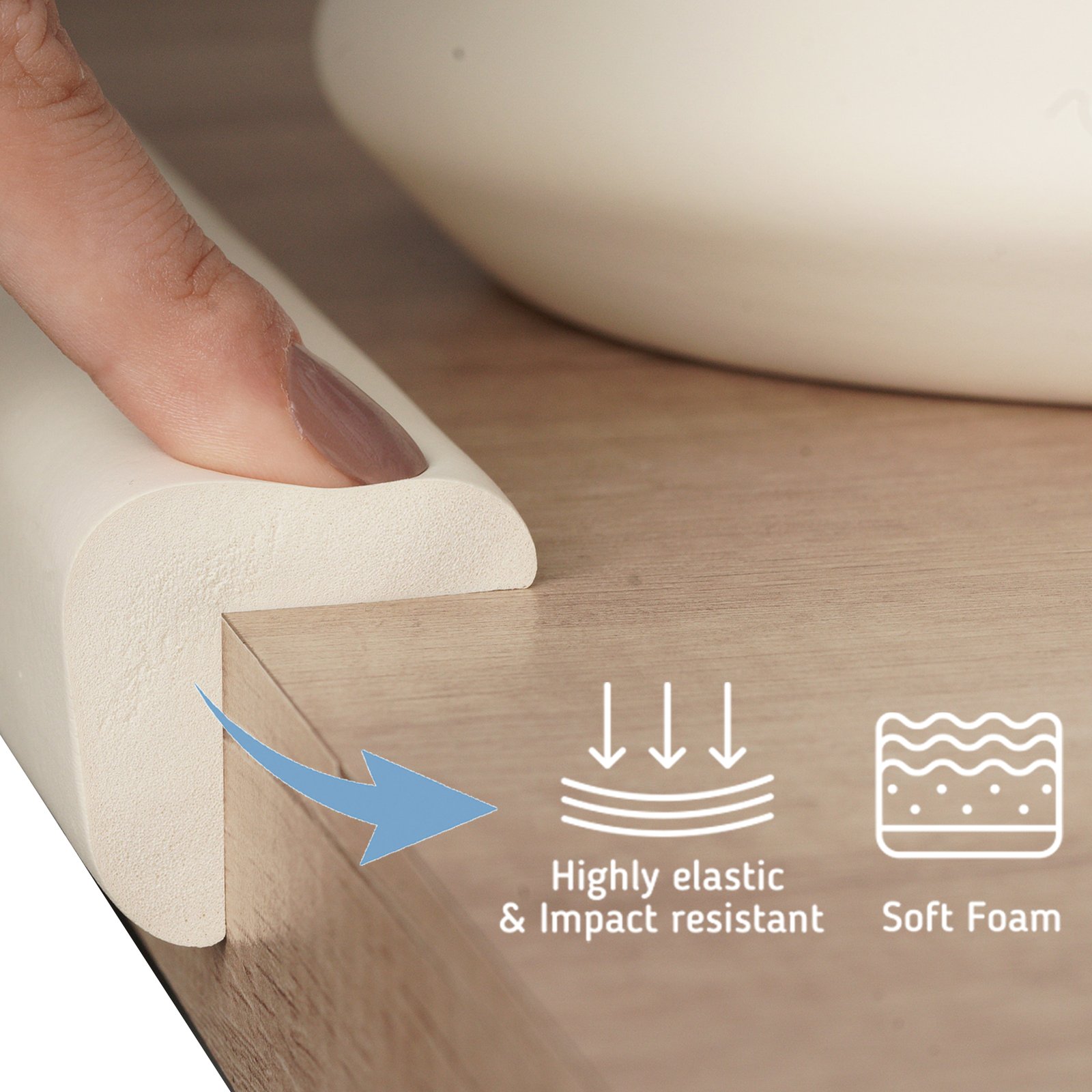 Foam safety tape for sharp furniture edges, L-shaped, ecru, 1 pc - Image 3