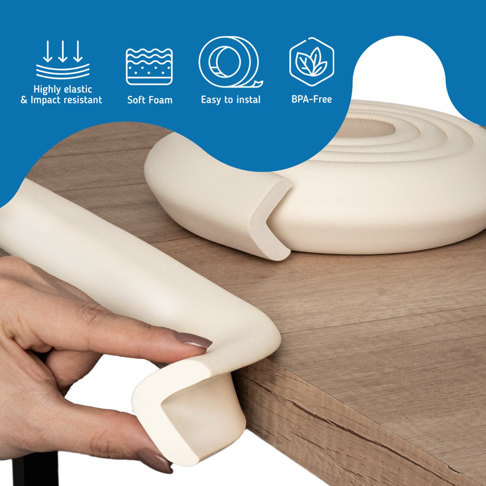 Foam safety tape for sharp furniture edges, L-shaped, ecru, 1 pc - Image 5