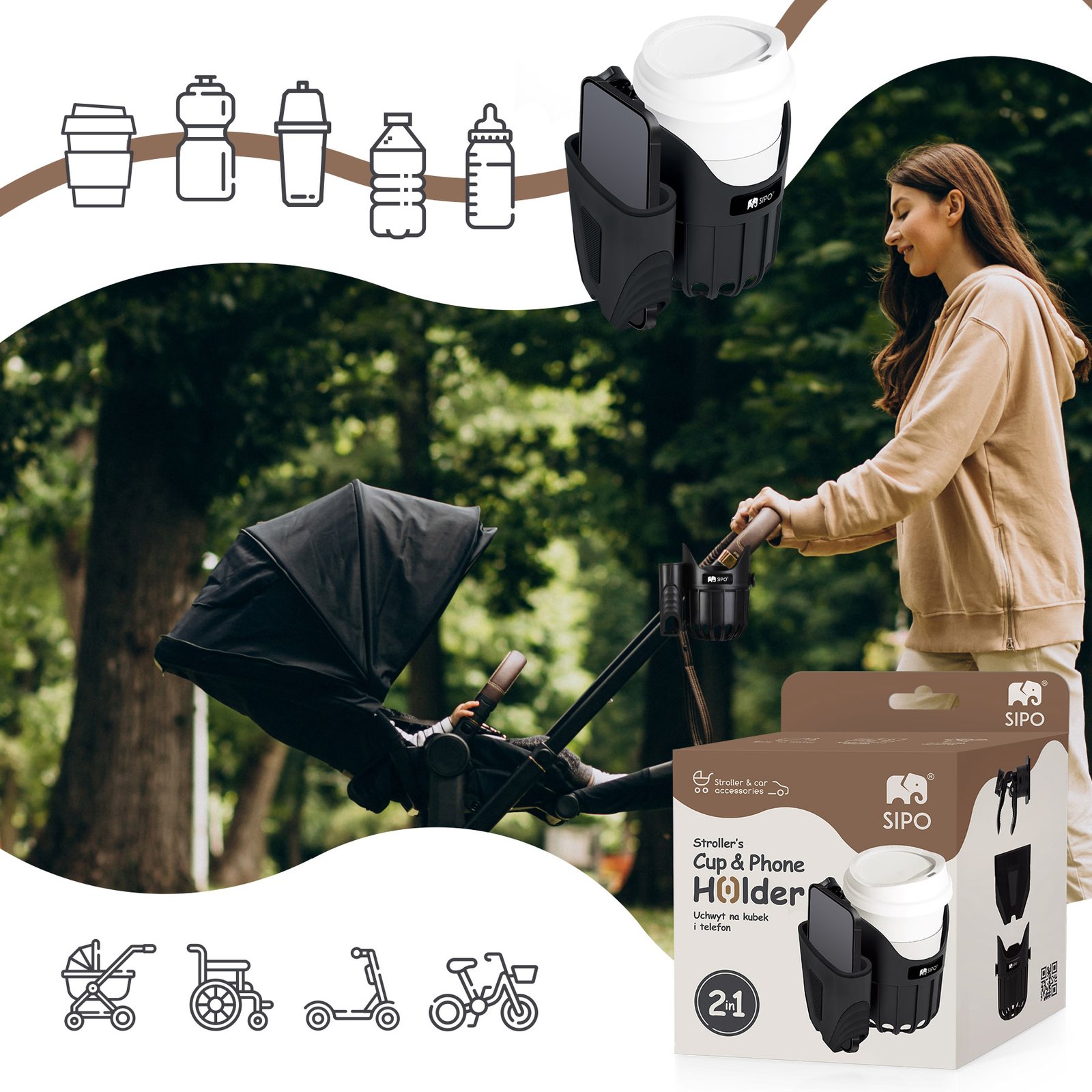 Cup and phone holder, 2-in-1, Black - Image 5