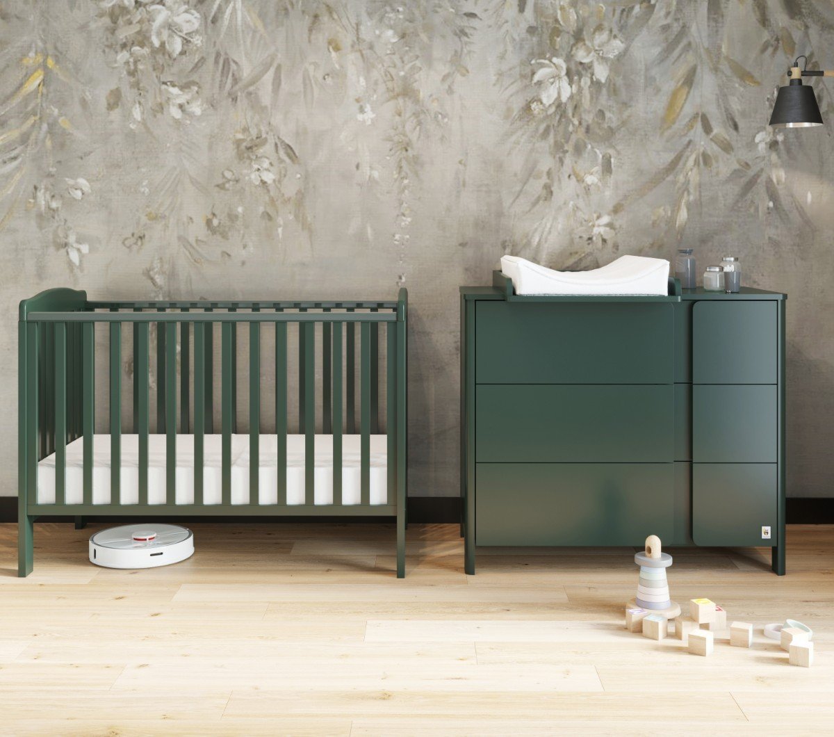 GREEN Limited YappyQu baby cot and YappyClassic dresser
