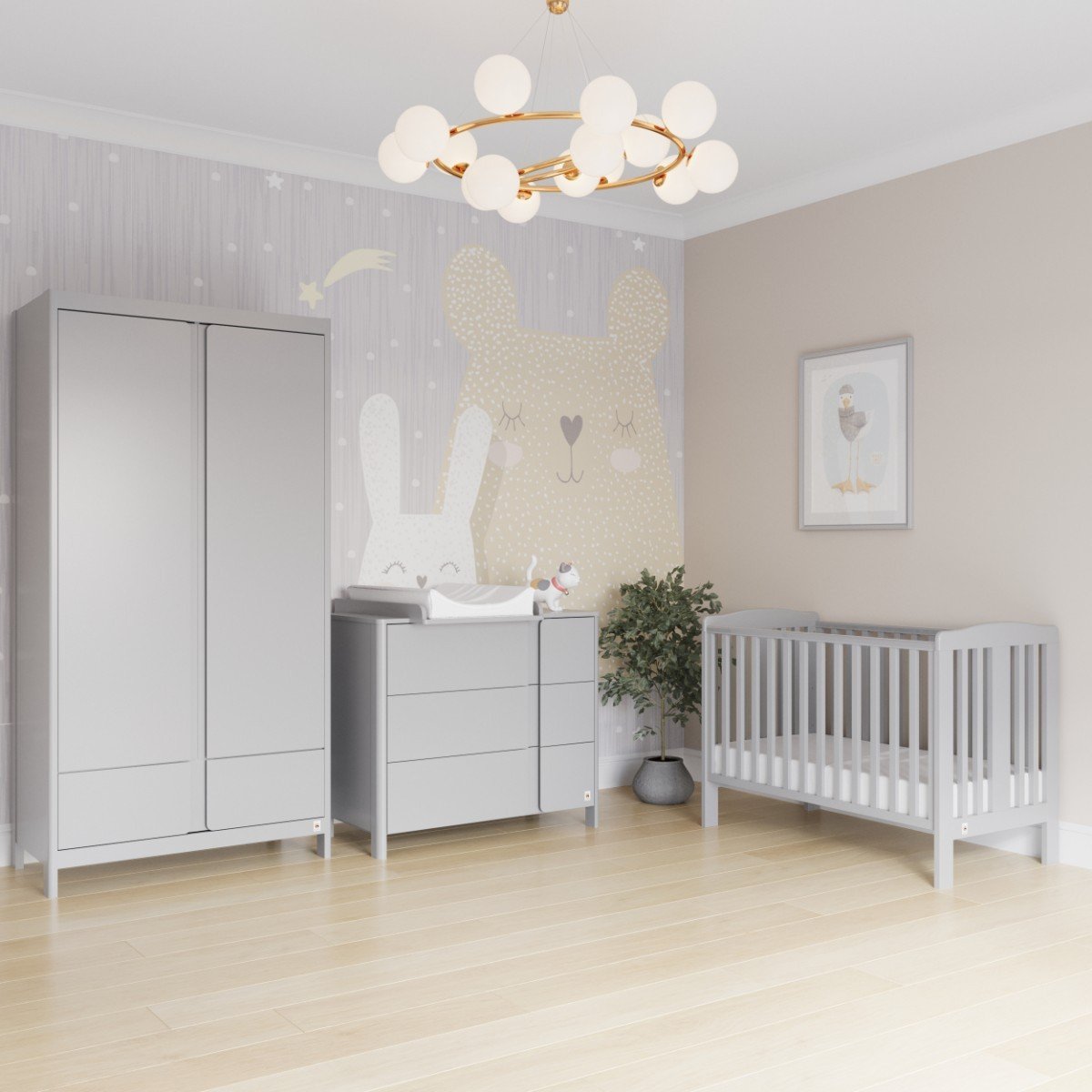 LIGHT GREY YappyClassic wardrobe and dresser with YappyQu cot